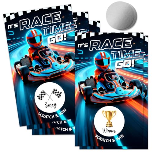50 Pcs It's Race Time Go Scratch off Game Cards, Funny Racing Party Scratch Cards, Karting Theme Birthday for Teens Adults, Racing Lottery Prize Raffle Tickets, Birthday Game Supplies - color: Red & Blue
