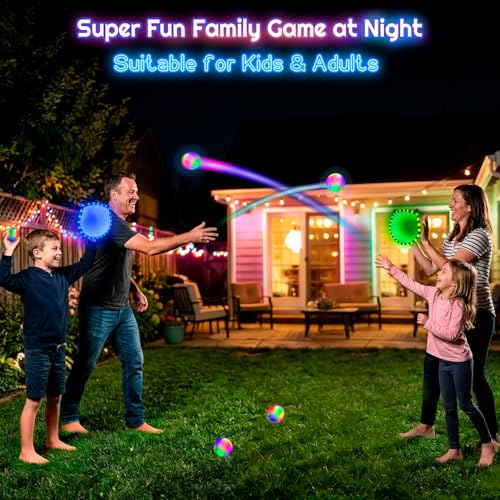 3D LED Light Up Toss Catch Ball Game Set Toys for Back Yard Outdoor Party Favors Glow in Dark Sticky Paddle Baseball Gift Age 5 6 7 8 9 10 11 12 Years Old Girls Boy Kid Family Adult - color: Pink 1 Paddle 2 Balls