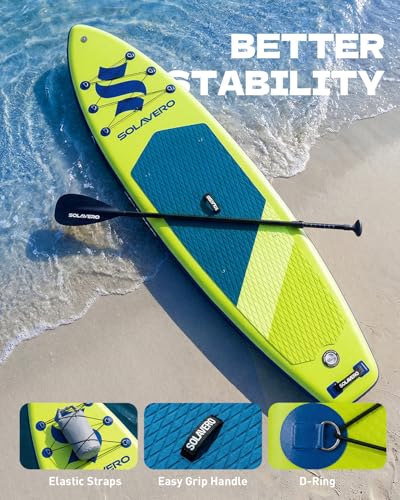SOLAVERO 10'6" Inflatable Paddle Board for Adults, Stand Up Paddle Board with Premium SUP Accessories,Anti-Slip EVA Deck for Youth & Adults of All Skill Levels - color: Simple Green
