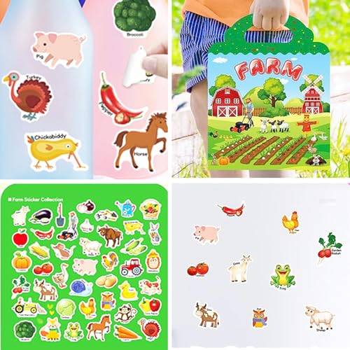 Reusable Sticker Book for Kids, Farm Stickers Educational Learning Toys Travel Stickers Activity Books for Toddler Girls Boys Age 3+ Birthday Gifts - style: Farm