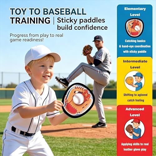 Toss and Catch Game Set, Easy to Catch Sticky Balls & Starter Baseball Glove, Outdoor Suction Catch Ball Set for Family Backyard Beach Yard Play, Hand-Eye Coordination Sports Toys for Kids Ages 3+
