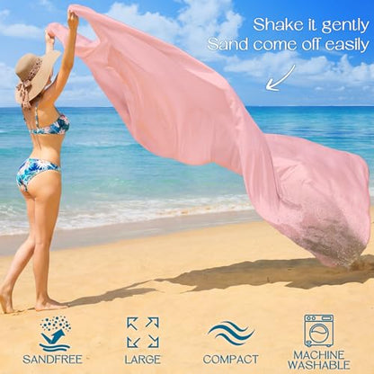BYDOLL Beach Blanket Waterproof Sandproof Large Sand Free,78''X81''/10'X9' Oversized Sandless Lightweight Blanket Picnic Mat for Beach Travel Camping Hiking with Stakes - color: Pink, size: 10'X9'