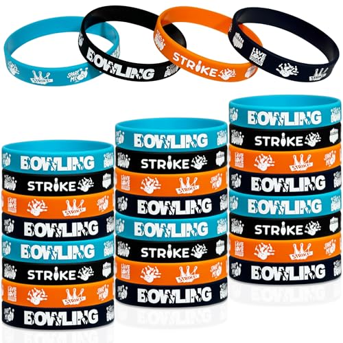 FSHANEE Bowling Themed Rubber Bracelets Bowling Party Supplies Bowling Silicone Wristbands Bowling Birthday Party Favors Gift Goodie Bag Fillers Stuff, Set of 24 Counts