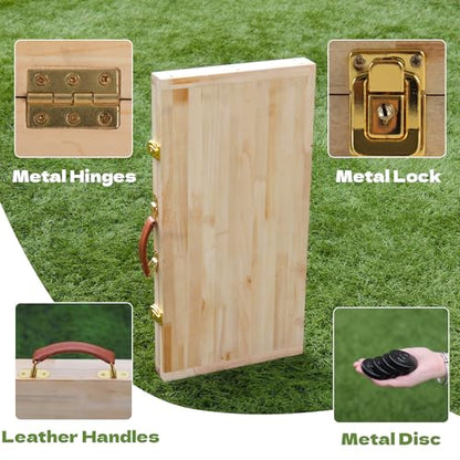 Lawn Outdoor Family Game Wooden Breton Palet Board Game Solid Wood Gaming Board Cornhole Board with 12 Metal Discs Palet Breton Game Set Backyard Games (Log)