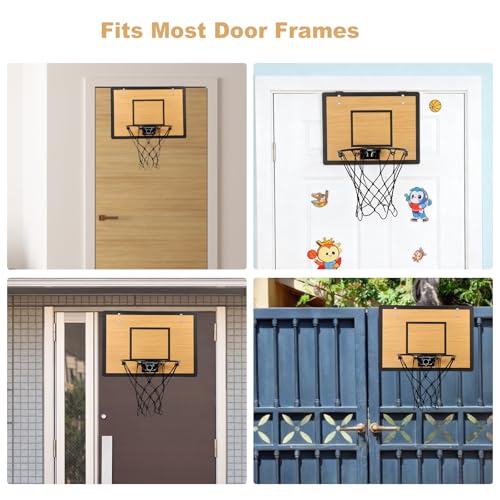 Mini Basketball Hoop for Kids,Durable Wooden Over The Door Basketball Hoop Indoor,Mini Hoops with 4 Balls and Pump for Teens and Adults