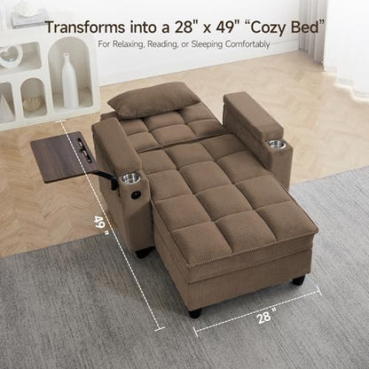 oaaktu Modern Tufted Linen Fabric Chaise Lounge Sofa Chair with Rotating Side Table,Storage,Pillow,USB Charging Ports and Adjustable Backrest Perfect for Living Room, Small Spaces (Coffee) - color: 12coffee