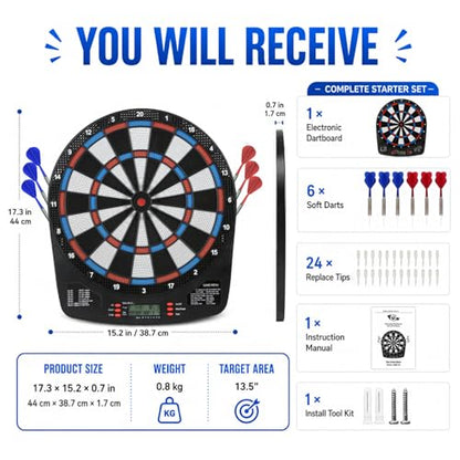 FunVisionElectronic Dart Board Set - Electric Dart Board with Scoreboard, Digital Dart Boards for Adults with 6 Darts& 24 Tips