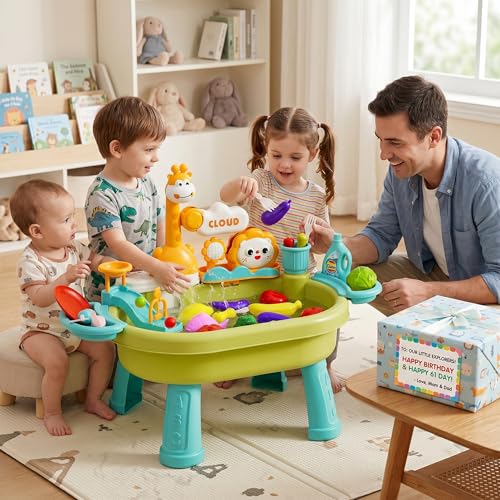 Toy Sink with Running Water, Multi-Play Toddler Water Table with Circulating Faucet, Detachable Legs, Green (4 Rechargeable AA Batteries & Screwdriver Included). - color: Green