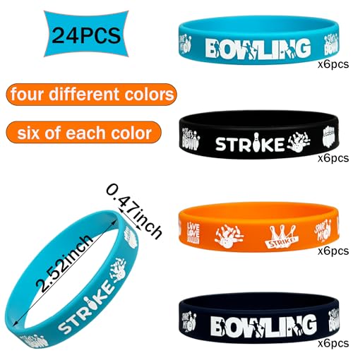 FSHANEE Bowling Themed Rubber Bracelets Bowling Party Supplies Bowling Silicone Wristbands Bowling Birthday Party Favors Gift Goodie Bag Fillers Stuff, Set of 24 Counts