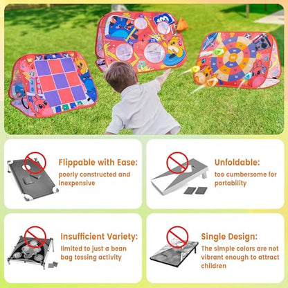Giant 3 in 1 Bean Bag Toss Game for Kids, Toddler Outdoor Toss Toys for 2 3 4 5 6 7 8 Year Old Boys Girls, Family Party Supplies, Cornhole Party Carnival Games, Lawn Backyard Outside Birthday Gifts - style: Bean Bag Toss Combo