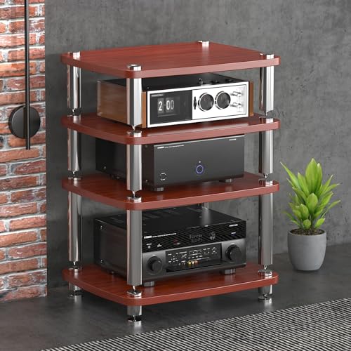 Audio Rack,Gaming Shelf,AV Media Stand Corner Shelf,DVD Shelf,CD Display Cabinet,Entertainment Stand,Rack Audio Tower,Record Player Stand,for Living,Gaming,Recording Room.(Wood color,60x48x76cm) - color: Wood Color, size: 60x48x76cm