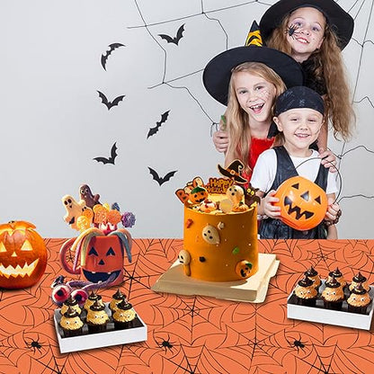 2 Pack Halloween Plastic Table cloths Christmas Plastic Table Covers Disposable Table Cloths for Christmas BBQ Picnic Parties TableCovers Waterproof TableCloth Oil-Proof White Table Covers 54 x 108 in - color: Orange Spider Web