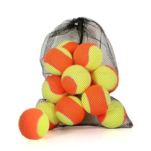 12/18/24/30/40/60 Pack Tennis Balls for Kids 25%-50% Low Compression Stage Tennis Ball for Beginners Youth Kids Training Practicing with Mesh Bag Easy to Transport - color: Y&O-12Pack