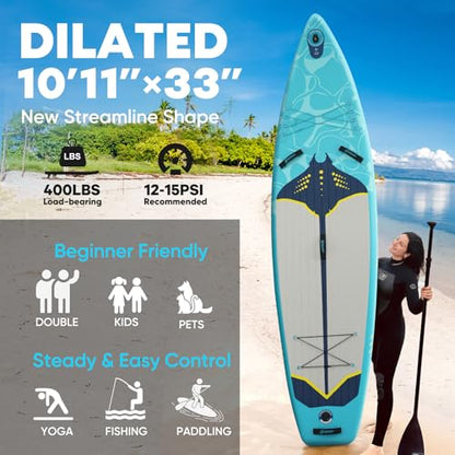 Inflatable Paddle Board,Stand Up Paddle Board Set, Extra Wide SUP Board with Removable Fin, Floating Paddle, Hand Pump, Waterproof Phone Pouch,Traveling Board - color: RY green