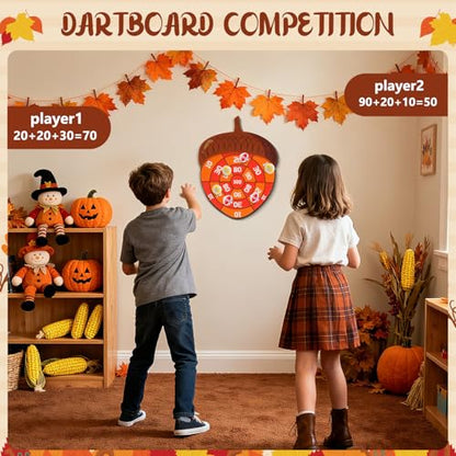 Thanksgiving Acorn Dart Board - Fall Crafts for Kids,Halloween & Thanksgiving Decorations with 10 Balls,Autumn Party Wall Decor for Family Game Night (21.3x16.5 Inch)