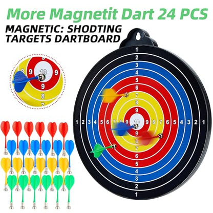 HELLO PAPAYA Magnetic Dart Board - 12Magnetic Darts+12Sticky Balls Or 2 Toy Gun+40 Foam Dart,Fun for Family Game and Party with Friends, Christmas Birthday Gifts Toys for 3-12 Year Old Boys - style: 14in-2Sides Magnetic Dart Board+24 Magnetic Darts