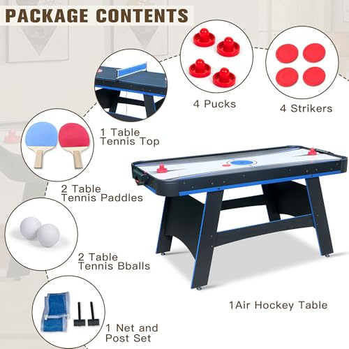 5 Ft Air Hockey, 2-in-1 Hockey Game Table with Table Tennis Top, Multi Game Tables with Strikers, Pucks, Paddles, Balls and net/Post Set