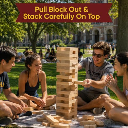 Giant Stacking Tower Game - Stacks Up to 5FT - Premium Wooden Blocks Stacking Tower Game for Family Party, BBQ & Lawn Games - Natural - color: Natural