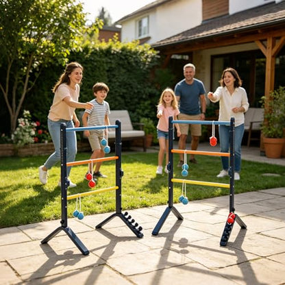 Ladder Ball Set, Steel Ladderball Game Set with 6 Soft Rubber Bolo Balls, Built-in Scoring System, Game for Family, Outdoor, Yard, Camping, Beach, Lawn, Party, Picnic