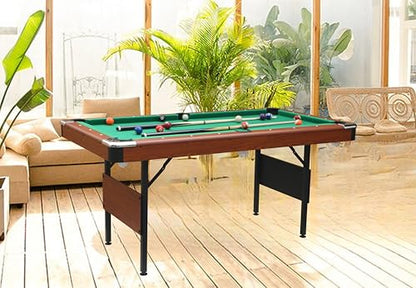 6ft Billiard Table Pool Table for Home, Professional Style MDF Top with Steel Legs & Blue Velvet Cloth, Foldable Game Table for Office, Apartment, Family Game Room Indoor Entertainmen