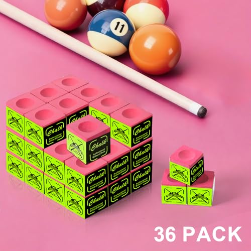 10A Nano Pool Cue Chalk: Professional Billiard Cue Chalk with Low Dust, Reduces Miscues Billiard Pool Table Accessories for Tournament & Home Use (12/36 Cubes, Blue/Teal/Red) - color: Pink Red