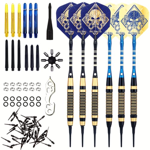 Soft Tip Darts Set - Professional Darts with Customizable Configuration, Aluminum & Plastic Shafts, O-Rings, Flights, Dart Tool, 50PC Extra 2BA Tips - color: 18g-Blue B-STC10442