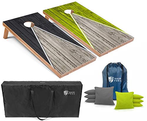 Tailgating Pros Lightweight Pyramid Design Cornhole Board Set w/Bean Bags and Carrying Case - 4'x2' Regulation Cornhole Game - color: Grey/Lime
