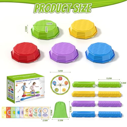 HYES Balance Beams Stepping Stones for Kids, Obstacle Courses Sensory Toys for Toddlers, Non-slip Jumping Step Stones Balance Beam Indoor & Outdoor Play Games Birthday Gifts for Boys Girls 3-5 - style: 5 Pads & 8 Beams