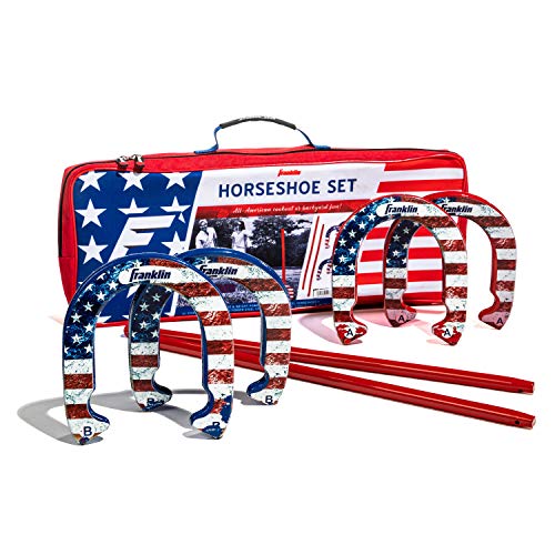 Franklin Sports Horseshoes Sets - Game Sets for Adults + Kids - Includes (4) Horseshoes and (2) Ground Stakes - style: American