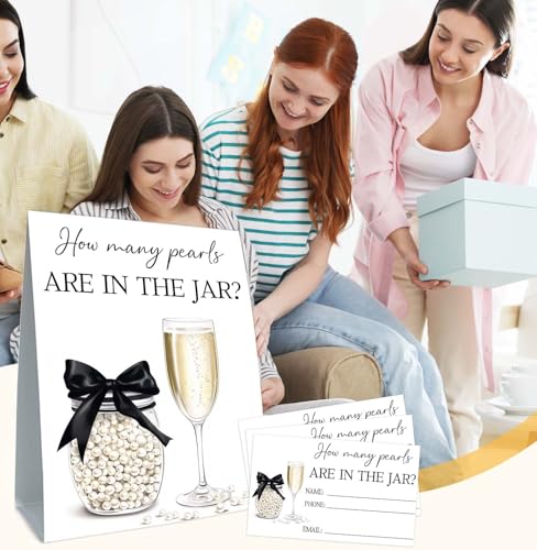 Guess How Many Cards, Bridal Shower Decorations, Guess How Many Pearls Are in the Jar, Party Games & Activities, 50 Cards and Sign - size: pearl