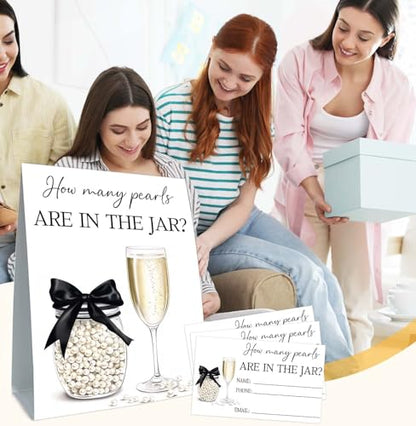 Guess How Many Cards, Bridal Shower Decorations, Guess How Many Pearls Are in the Jar, Party Games & Activities, 50 Cards and Sign - size: pearl