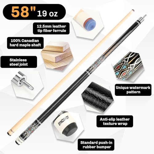Professional Pool Cue Stick with Hard Case, 58" Canadian Maple Billiard Cue & 12.5mm Multi-Layer Rainbow Tip, Pool Cue Set with 3 Accessories, 19/20/21oz Billiard Stick (Selectable) - size: 19oz, style: Style 1