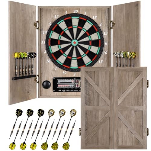 Electronic Dart Board, Decorative Dart Board Cabinet Set for Adults [12*Bronze Soft Tip Darts] [Cricket Game Mode]- Wooden Electric Dartboard Cabinet for Family Game Rooms - style: RETRO CASE