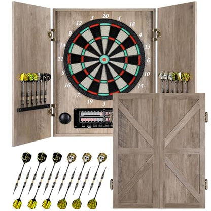 Electronic Dart Board, Decorative Dart Board Cabinet Set for Adults [12*Bronze Soft Tip Darts] [Cricket Game Mode]- Wooden Electric Dartboard Cabinet for Family Game Rooms - style: RETRO CASE