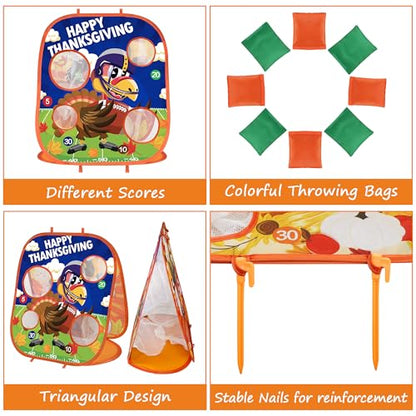 Thanksgiving Bean Bag Toss Games for Kids, Fall Festival Games Turkey Board Outdoor Toys for Toddlers, Thanksgiving Party Favors Activities Carnival Supplies Indoor Yard Games for Boys Girls Family