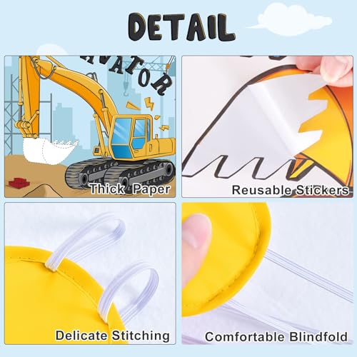 WERNNSAI Pin the Bucket on the Excavator Party Game - Construction Birthday Party Supplies for Boys Under Construction Theme Party Decorations Favors with 24 Pcs Stickers and Blindfold - style: Construction