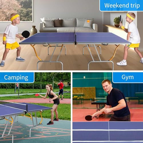 Portable Midsize Table Tennis Set with 2 Paddles, Net, and 3 Balls - Easy Storage, Foldable Design, 96x48x30 Inches, Heavy Duty Aluminum Frame, Instant Setup