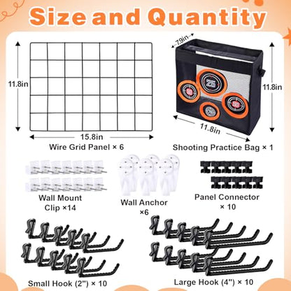 Wall Mount Toy Gun Storage Organizer,Organizer for Toy Guns with Shooting Practice Target Toys Storage Bag and Hooks,Toys Gun Holder Gun Rack for Foam Blasters Guns Accessories Game Room