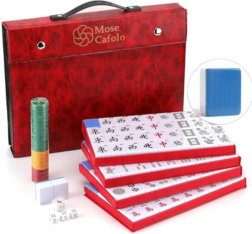 Mose Cafolo Professional Chinese Mahjong Game Set 146 Numbered Large Size Tiles with Carrying Travel Case, Complete Mahjong Tiles Set (Majiang, Mah-Jongg, Ma Jong) - color: Blue Tile