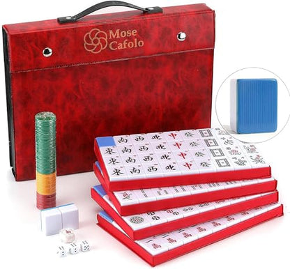 Mose Cafolo Professional Chinese Mahjong Game Set 146 Numbered Large Size Tiles with Carrying Travel Case, Complete Mahjong Tiles Set (Majiang, Mah-Jongg, Ma Jong) - color: Blue Tile