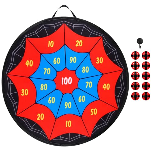 29 Inches Spider Web Dart Board with 10 Sticky Balls, Indoor Outdoor Sport Christmas Game for Skill Development, Ideal Xmas Gift for Family in Fun Party Play Games