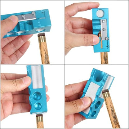 Vefungyan Pool Cue Tips Replacement Kit: 11 in1 Billiards Pool Cue Tip Repair Shaper Tool with 20pcs cue Tips 5 Chalk for Replacement - color: Metal Blue