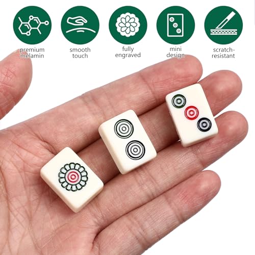 Homoyoyo Chinese Portable Mini Mahjong Tile Set Mini Mahjong Set 146 Tiles - Portable Travel Game with Case, 0.8 Inch Heavy Melamine for Camping Party Family Gathering, Traditional Chinese Version