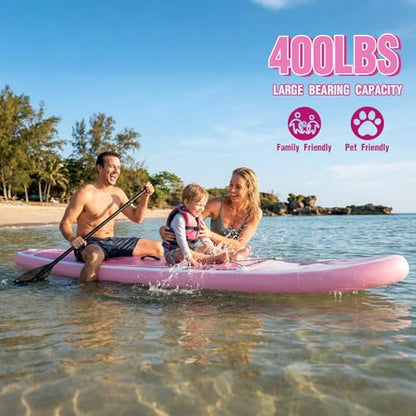FEATH-R-LITE Inflatable Paddle Board Stand Up Paddleboards for Adults SUP with Premium Accessories Pump, Adjustable Paddle, Leash, Three Fins, Backpack - style: Blush Moose