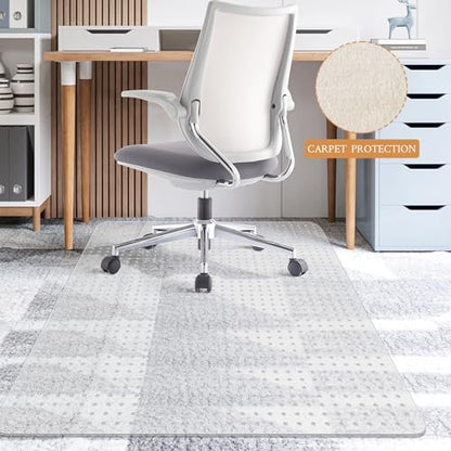 KMAT Office Chair Mat for Carpet, Computer Desk Mat,Clear Desk Chair Mat for Home Rolling Chair,Heavy Duty Floor Protector for Office-Easy to Clean,Anti-Slip-45 x53 Rectangular - size: 45"x53", style: Studded Version for Carpet