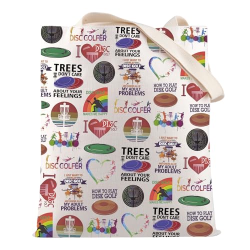 HOLLP Disc Golf Lover Gift Disc Golf Makes Me Happy Shopping Bag Disc Golf Team Shoulder Bag Disc Golf Player Gift