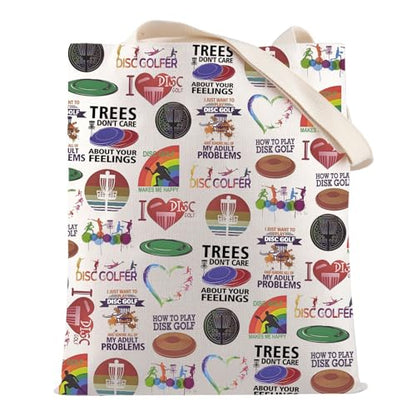 HOLLP Disc Golf Lover Gift Disc Golf Makes Me Happy Shopping Bag Disc Golf Team Shoulder Bag Disc Golf Player Gift
