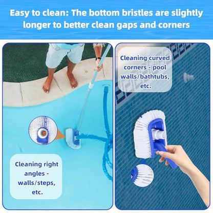 Pool Brush Head with Pool Vacuum Head for Inground & Above Ground Pools, Round Heavy Duty Scrubber Pool Broom Cleaning Nylon Brush with 1/4" or 1/2" Swivel Hose Connection, No Pole