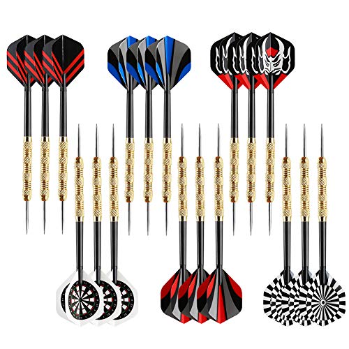 Accmor Metal Tip Darts, Steel Tip Darts, 14 Grams Professional Metal Darts, Darts Metal Tip Set, Metal Darts for Dartboard - color: Classic Legend-Gold, style: 18 pack
