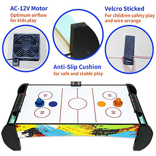 Air Hockey Table for Kids | Tabletop Air Hockey for Children, Girls, Boys, Teens with Air Hockey Pucks and Paddles, Electronic Fans - color: Green/Black